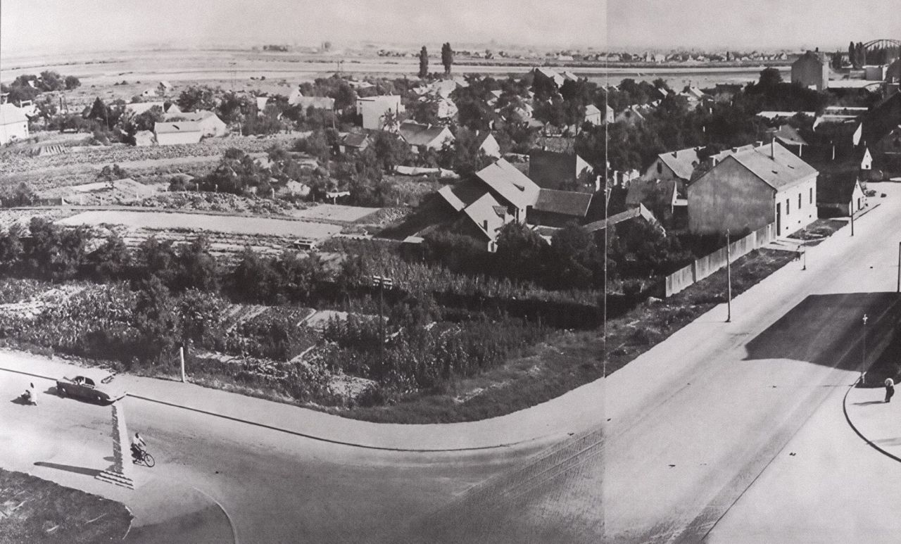 Savska cesta, autoput (današnja Zagrebačka avenija), oko 1948.-1955. godine. Danas se na tom mjestu (ne)nalazi zgrada Vjesnika